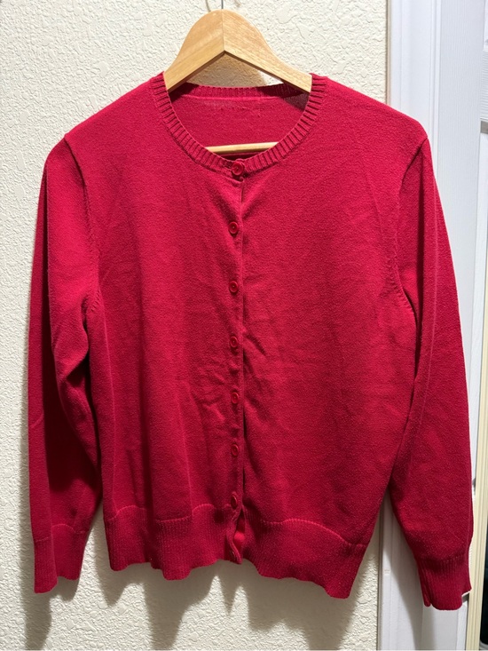 Sweaters - Preppy Classic Women's Red Button-Front Sweater Cardigan